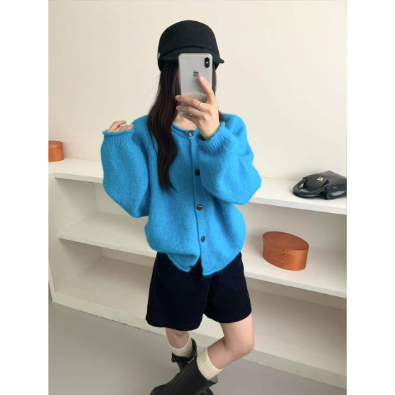 egg慵懒风圆领针织开衫女秋冬新款宽松软糯毛衣外套韩系百搭上衣