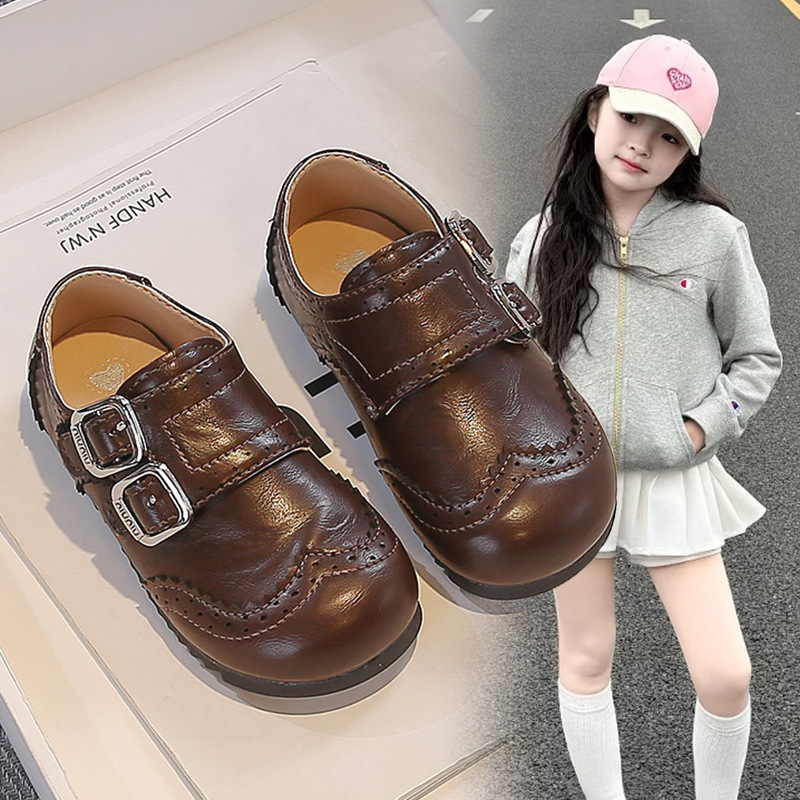 Zapatos de cuero de niñas 2026 primavera y otoño nuevos zapatos de Lefour con suela suave zapatos casuales para niños zapatos negros de estilo británico image 3