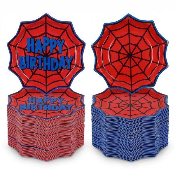 Superhero Spider-Man Disposable Paper Plates with Spider Web Pattern for Children's Birthday Party Table Decoration