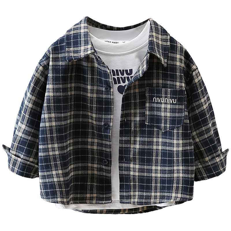 7632 Camisa roja para niños Primavera y otoño 2025 Nuevos niños Camisa coreana de manga larga Primavera Camisa a cuadros Primavera