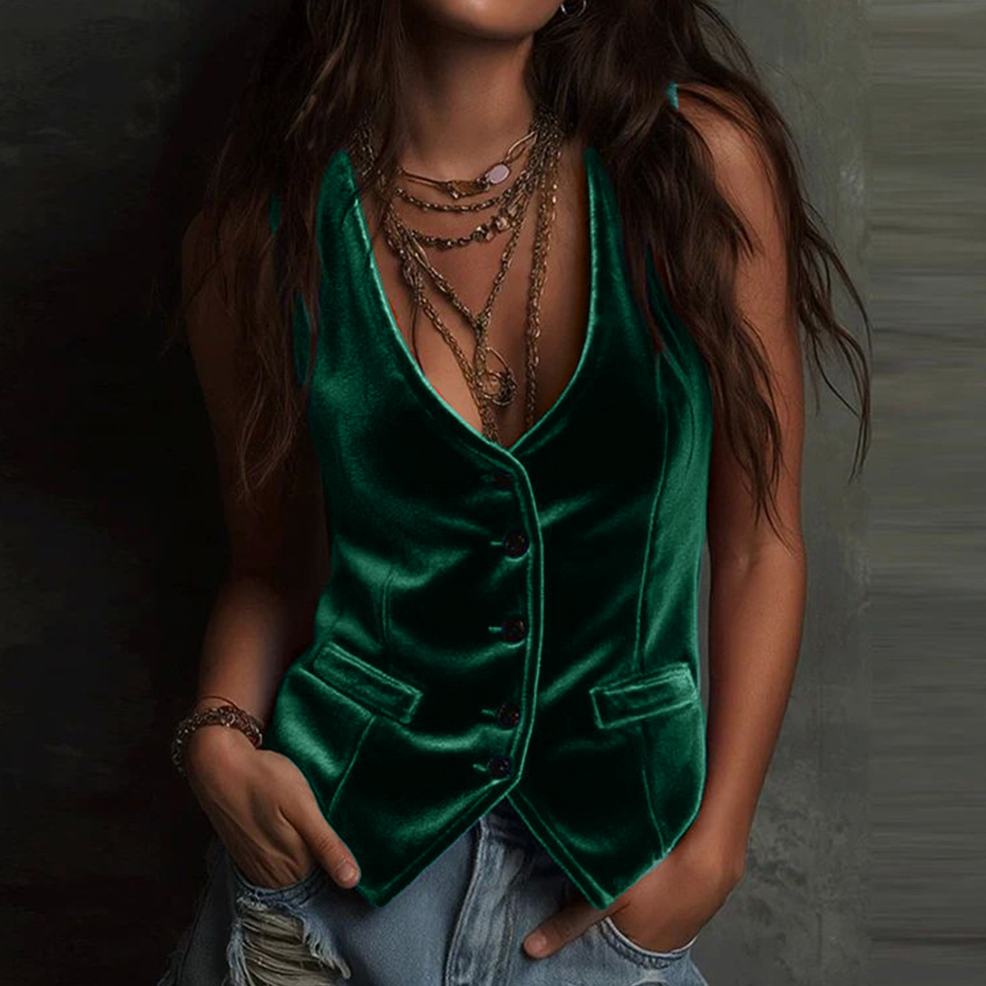 Essential V-Neck Sleeveless Vest For Women, Lightweight Button-Front Layering Tank Top, Versatile Casual And Office Wear_ecoleips.com