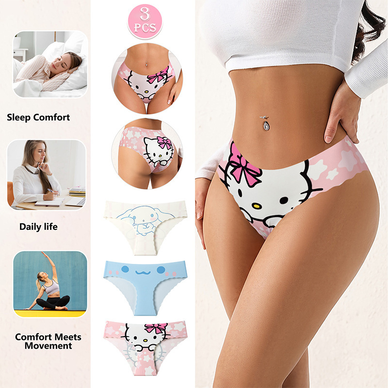 Cross-Border Popular Summer New Underwear Cartoon Anime Girl Cute Underwear Antibacterial Crotch Women's Ice Silk Underwear