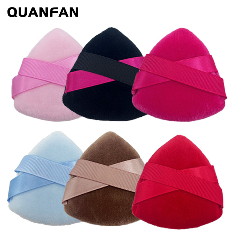 双丝带凤梨三角水滴形水晶绒干湿两用扇形化妆散粉定妆干粉扑跨境