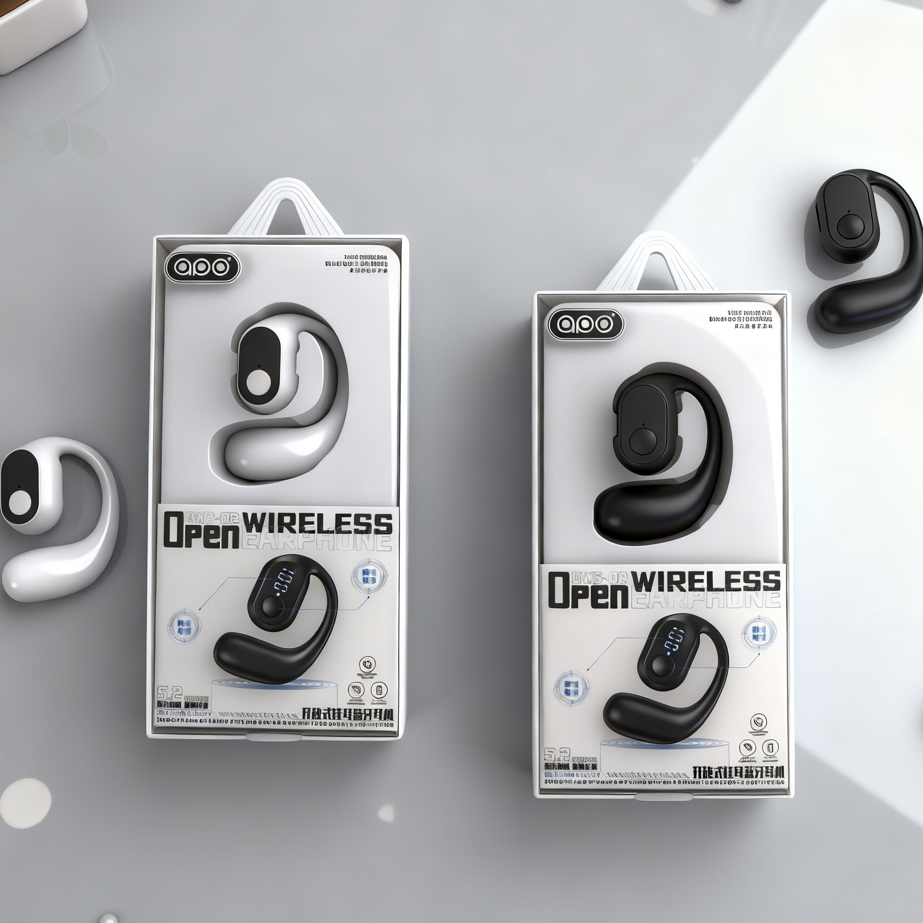 Kiki Single-Ear Digital Display Wireless Bluetooth Sports Earphones with Large Battery, Ear-Hook Wireless Bluetooth Driving Earphones