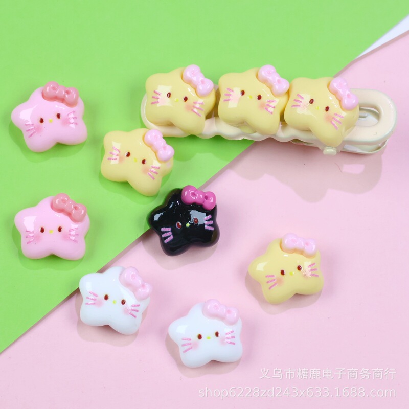 Cat Five-Pointed Star Resin Accessories Cream Glue DIY Hairpin Hair Accessories Mobile Phone Case Refrigerator Magnet Keychain Material Batch