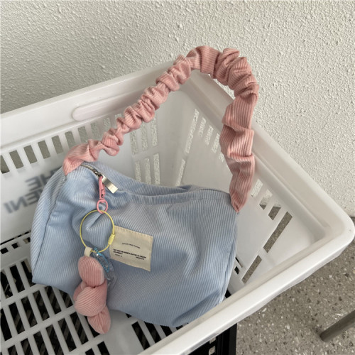 Good-looking girly corduroy handbag, cute contrasting color storage bag, portable large-capacity cosmetic bag for women