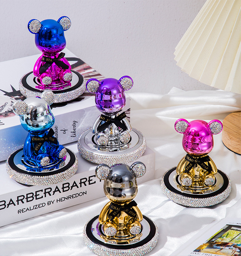 Creative diamond-encrusted shaking head violent bear ornaments car perfume aromatherapy cartoon bear car perfume decorations