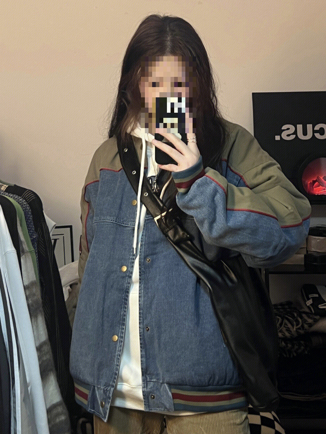 美式复古棒球服夹棉外套女秋冬季新款加厚牛仔拼接情侣夹克棉衣潮