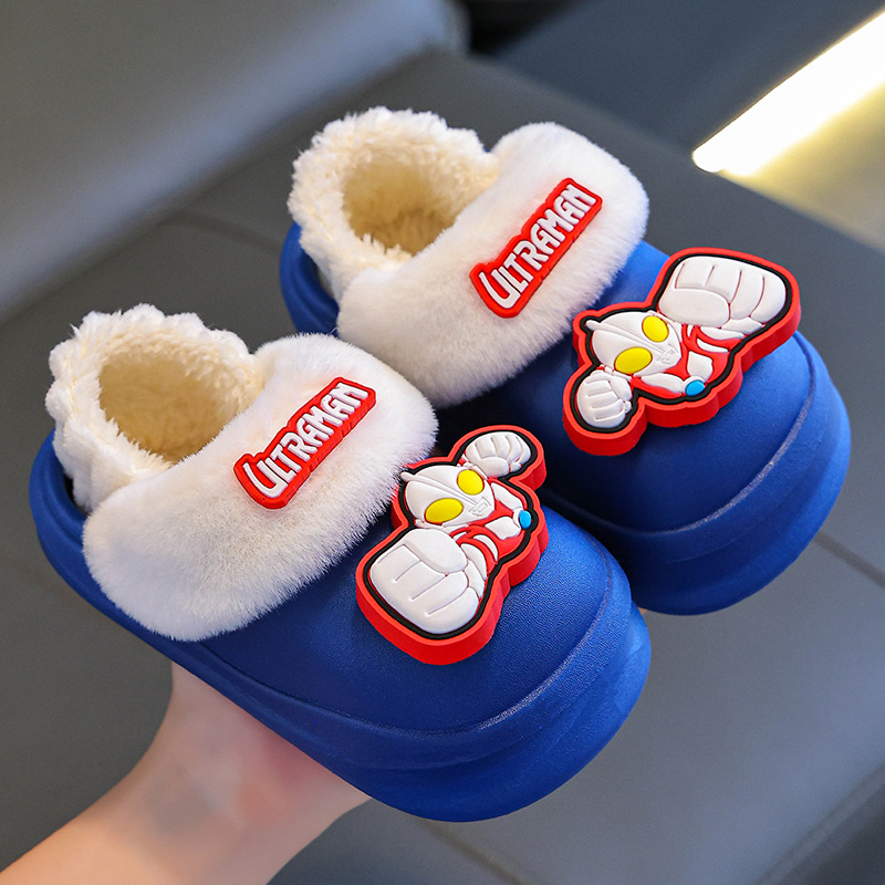 Zapatillas de algodón de invierno para niños, zapatillas de algodón para niños, bolsas impermeables de terciopelo calientes, zapatos de algodón caseros para niños