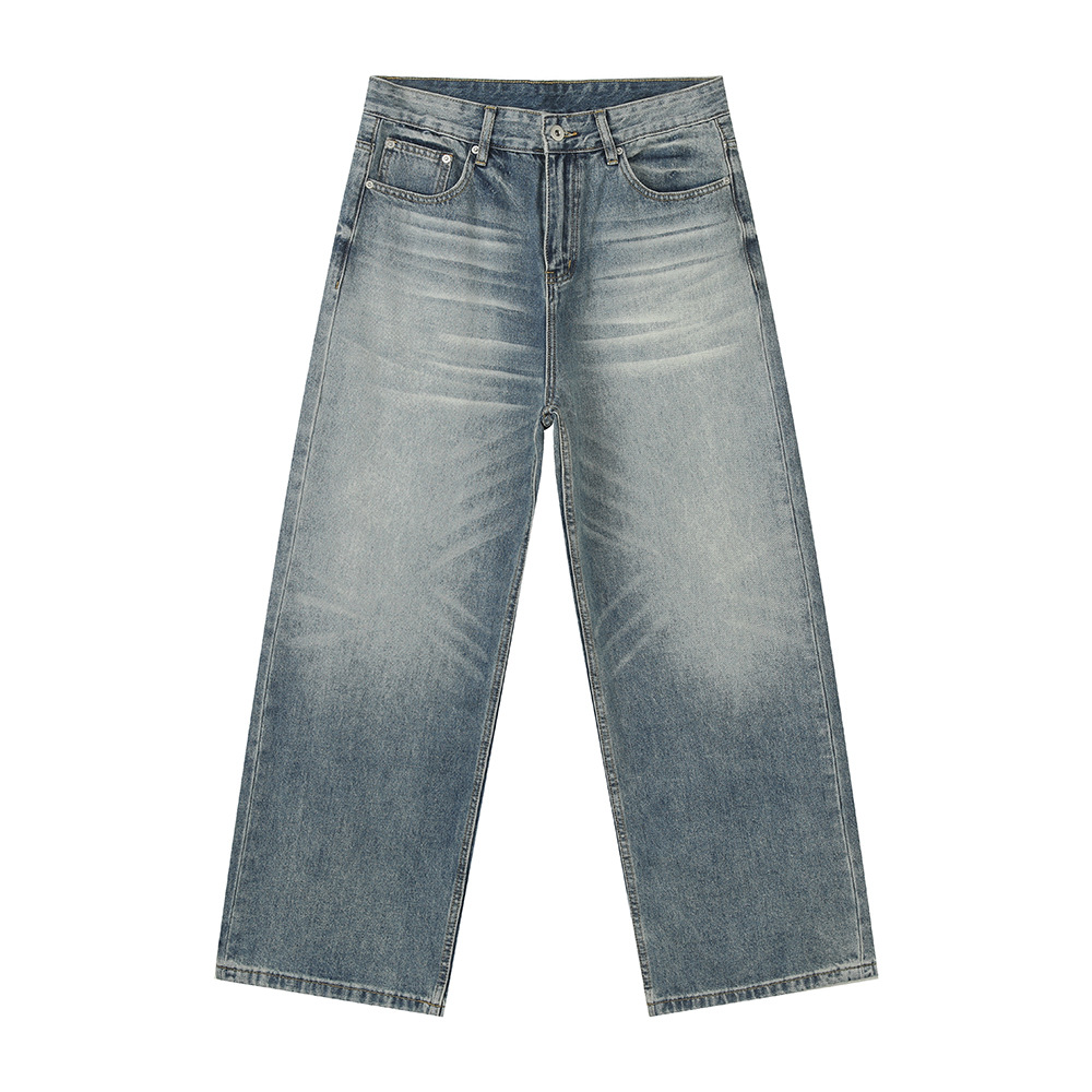 MTLCLOTHES Hombres| American retro vibe blanqueado hacer viejos estereoscópicos gatos barba patas anchas jeans rectos