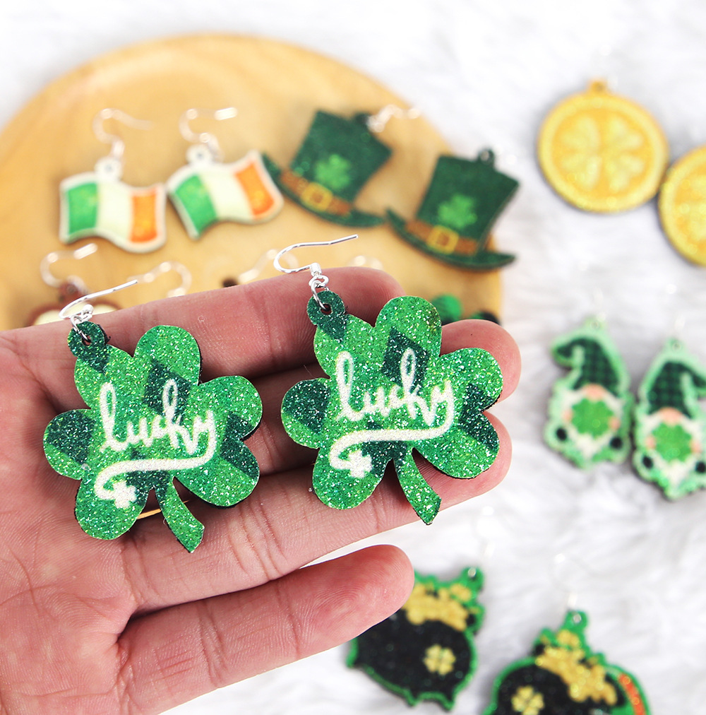 6g Weight Drop Earrings Event & Party Supplies 1 Pair Quantity Party, Festival Occasion Gretel Material St. Patrick Festival Shamrock, Cartoon, hat Pattern Cute Style Handmade Craft 1 Pair Cute Shamrock Cartoon Hat Gretel 7