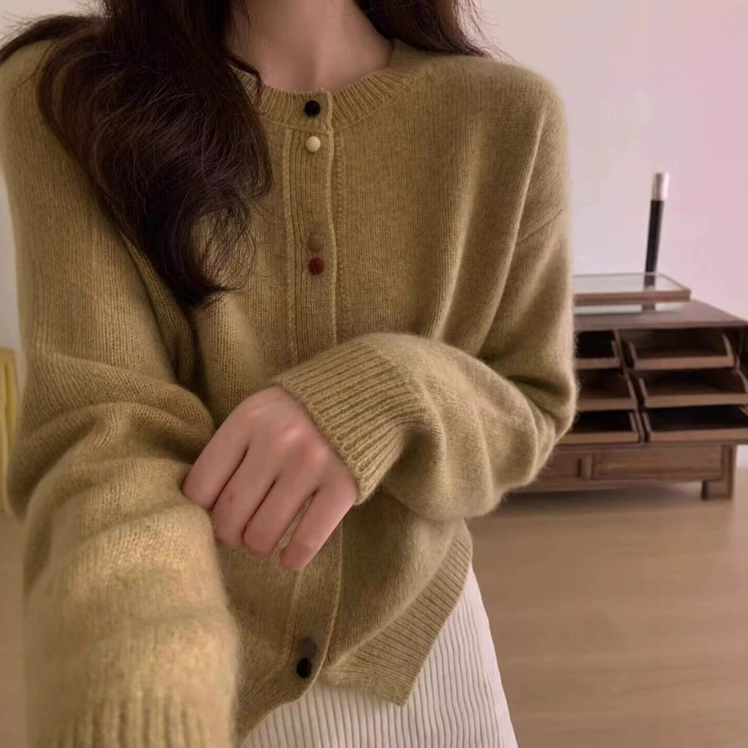 Demi-season woolen fashionable cardigan, cashmere, sweater, Korean style