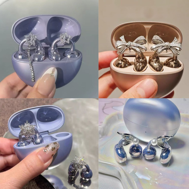 适用于freeclip耳机钻扣满钻雪花星星蝴蝶结耳夹扣小众高级感配饰