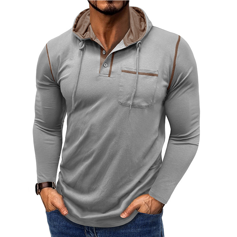 2025 外国貿易クロスボーダーメンズ長袖 Tシャツアマゾンヨーロッパとアメリカのメンズフード付きヘンリーシャツ秋と冬のアウトドアトップ|undefined