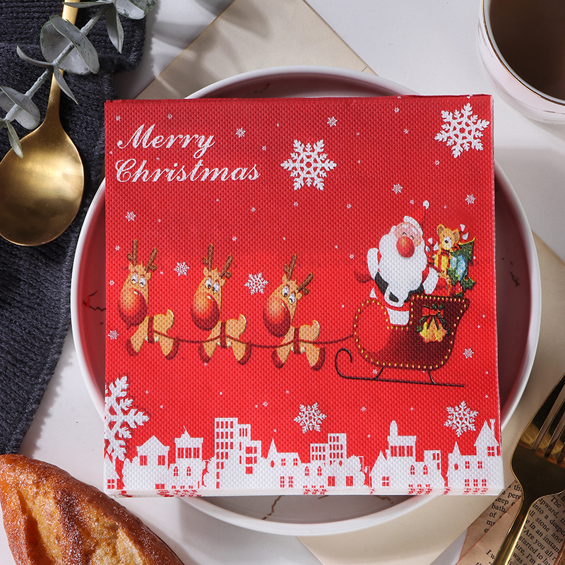 国境を越えたクリスマスの祝日装飾プリントナプキンヘラジカのティッシュパーティー赤いお祝いプリントティッシュ卸売り|undefined