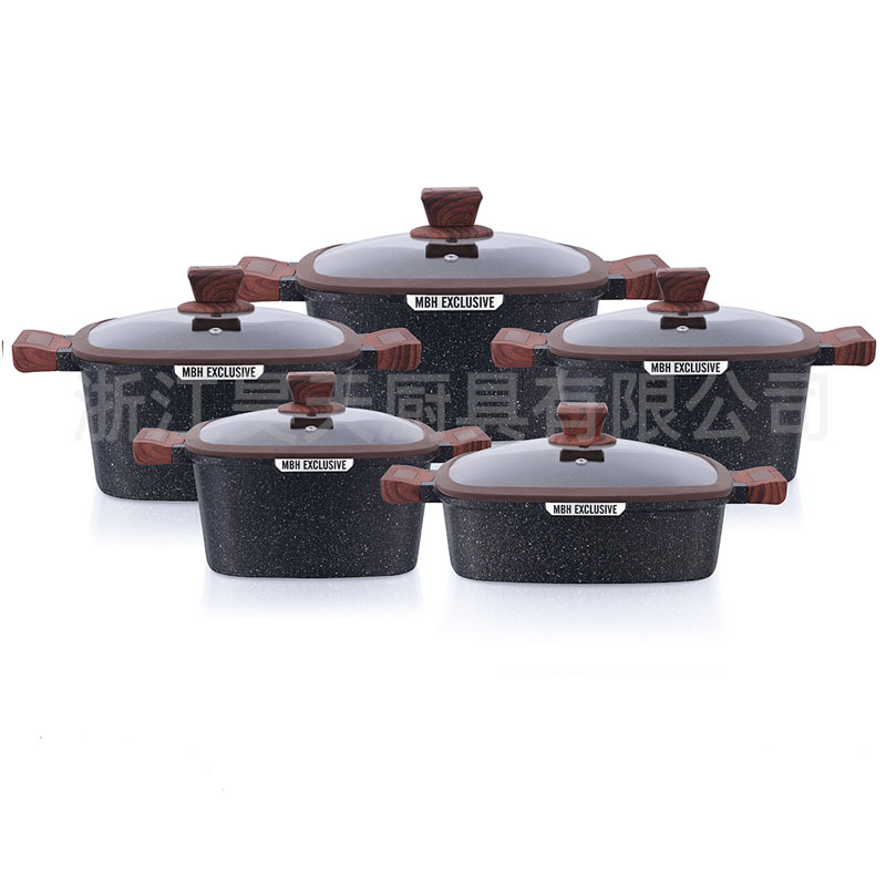 Olla de sopa cuadrada de alta gama, tapa de silicona de baquelita, bandeja antiadherente, juego de fundición a presión, olla de sopa de aluminio, generación transfronteriza, olla de regalo de lujo