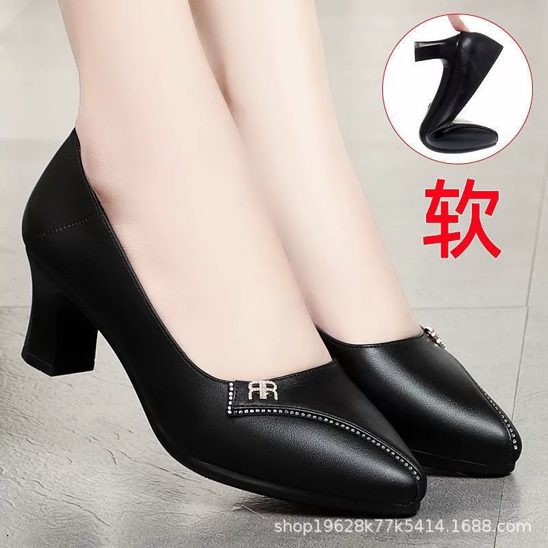 Настоящая мягкая кожа женская средняя кожа женская работа на работе одиночная обувь весна и осень 2025 новая мама повседневная женская обувь