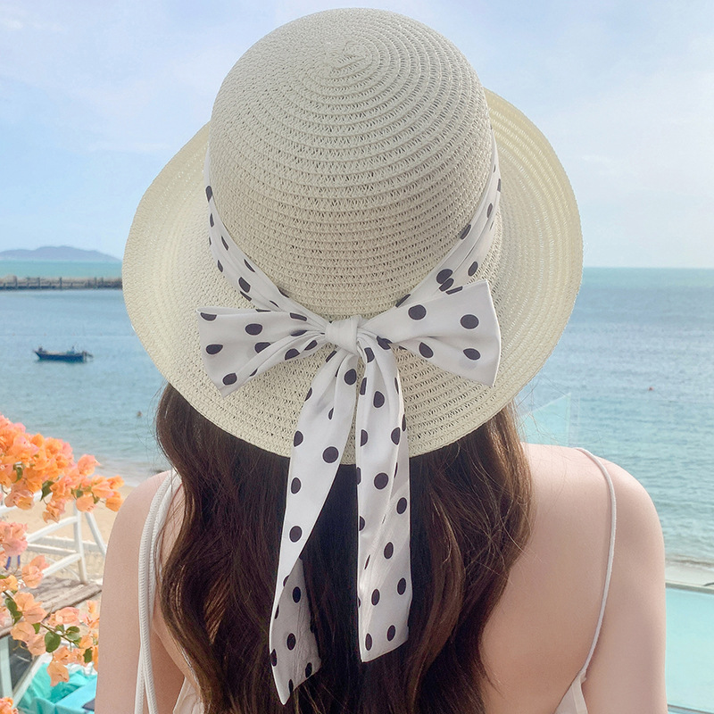 Children's Straw Hat With Wave Dot Pattern For Summer Sunshade_voghion.com