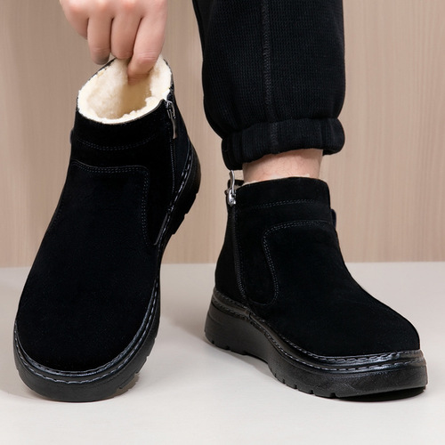 Winter New Northeast Men's Snow Boots Insulated Fleece Lined Thick Cold-Proof Cotton Shoes Casual High-Top Non-Slip Wool Leather Shoes