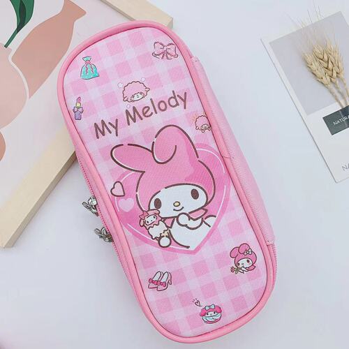 Cute Cartoon Collection PU Pen Bag New Grid Korumi Little White Storage Bag Zipper Stationery Box