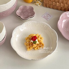 レースレリーフ皿クリーム风ディナープレート高级感家庭用お皿皿皿皿セラミック繊细できれいなお皿