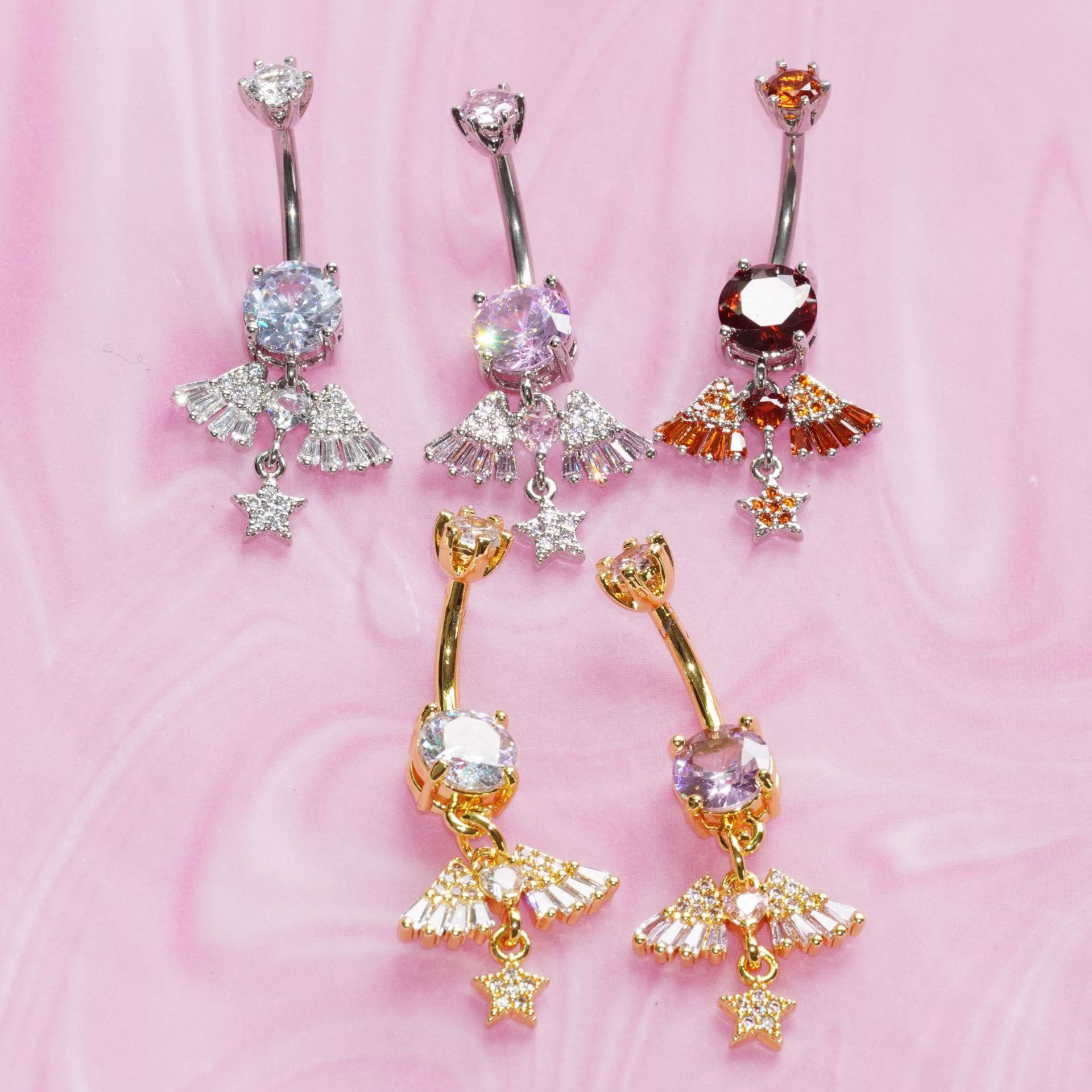 Piercing nombril ailes d'ange en zircon avec incrustation cuivre_voghion.com