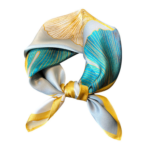 Silk scarf women's new European and American street mulberry silk scarf printed flowers silk scarf bag decoration scarf ribbon