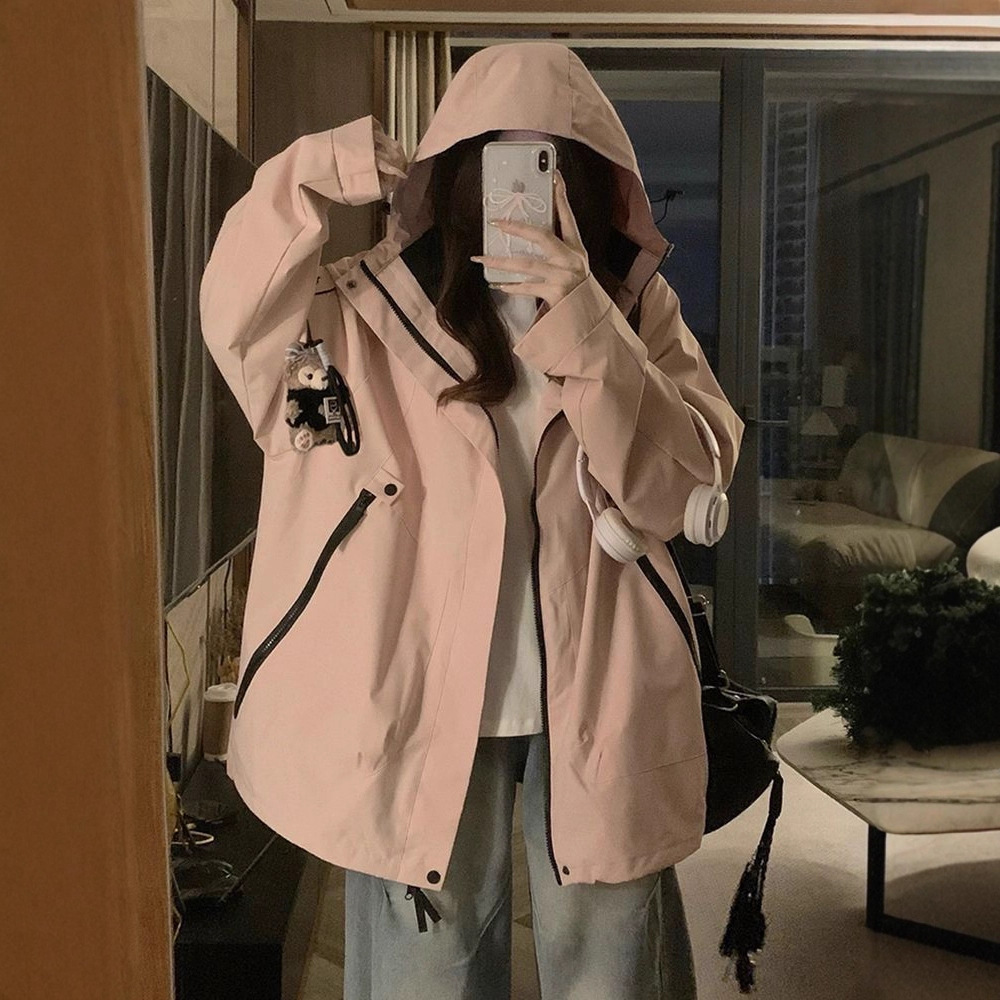 春秋连帽冲锋衣男女同款秋季外套防风户外登山服休闲百搭夹克外套