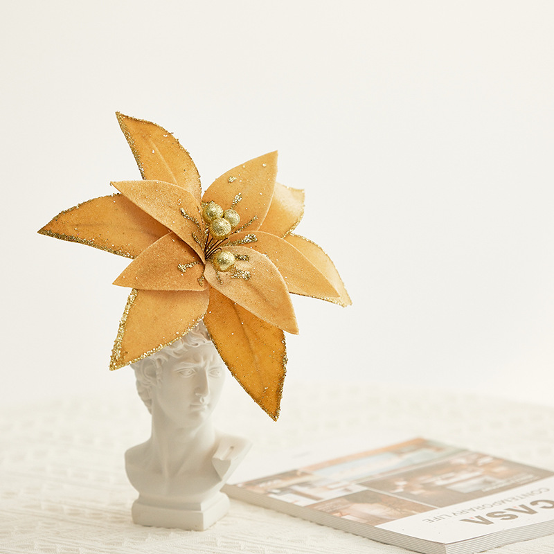 Decoraciones de Navidad 25cm flores de Navidad blancas retro flores falsas flores hechas a mano botella floral diseño props