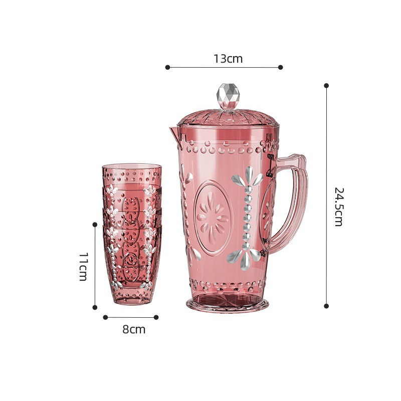 PET transfronterizo una variedad de tetera de agua fría plateada en oro, una olla de cuatro tazas con plato de sandía rojo, blanco y café bebida