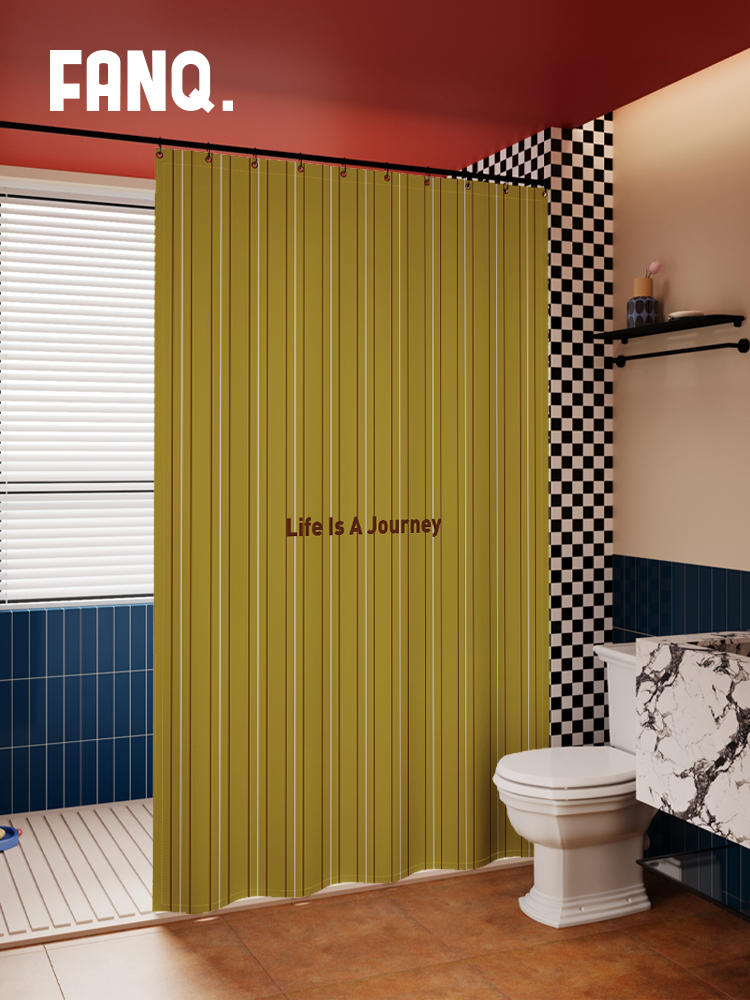 Medieval Style Home Bathroom Waterproof and Mildew-Proof Shower Curtain Without Punching Partition Curtain Shower Room Dry and Wet Separation Curtain Door Curtain