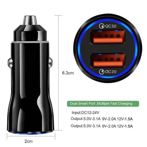 Factory Double USB Car Charger QC3.0 Car Phone Charger Cigarette Lighter Car Charger PD Car Charger