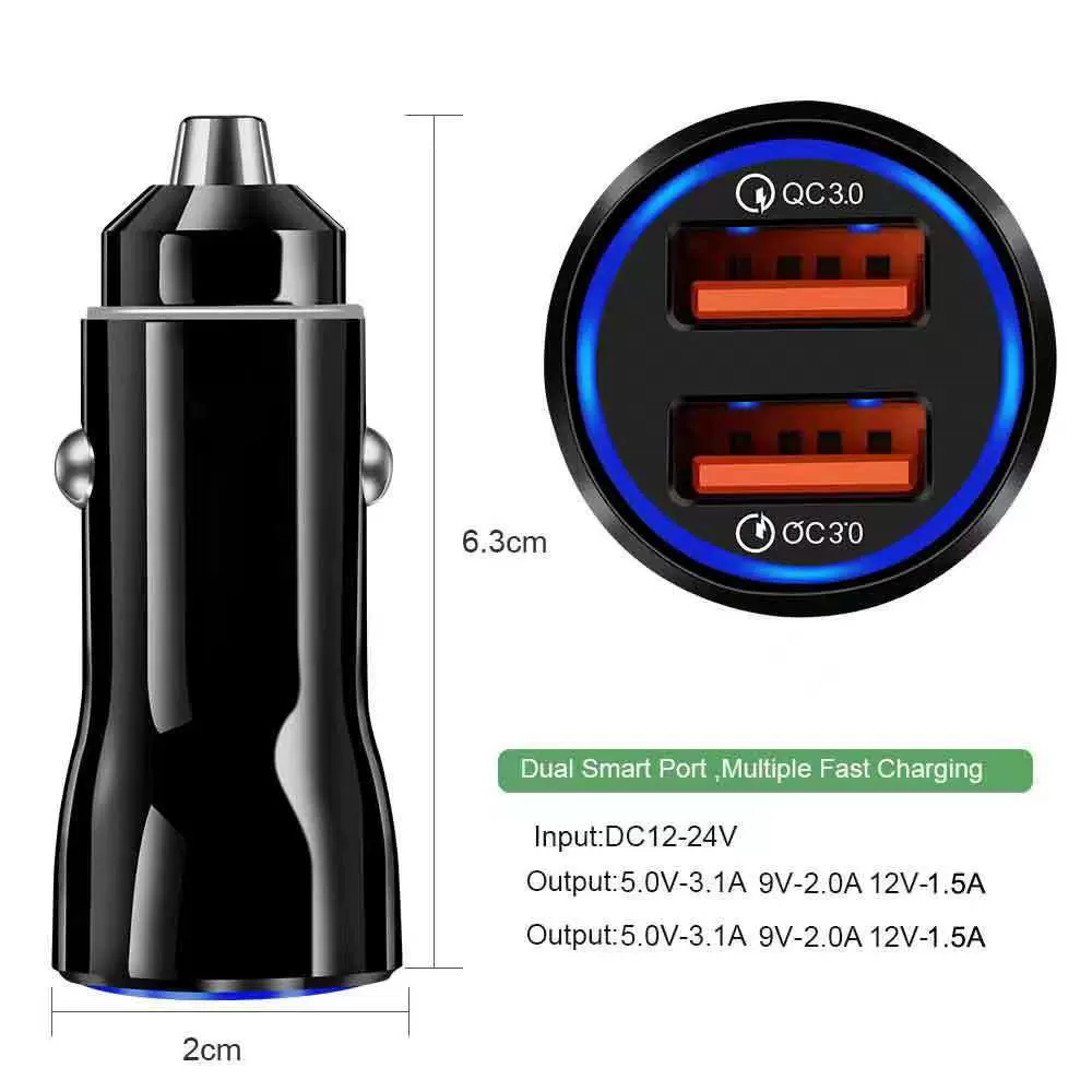 厂家  双USB车载充电器 qc3.0车载手机充电头 点烟器车充 PD车充