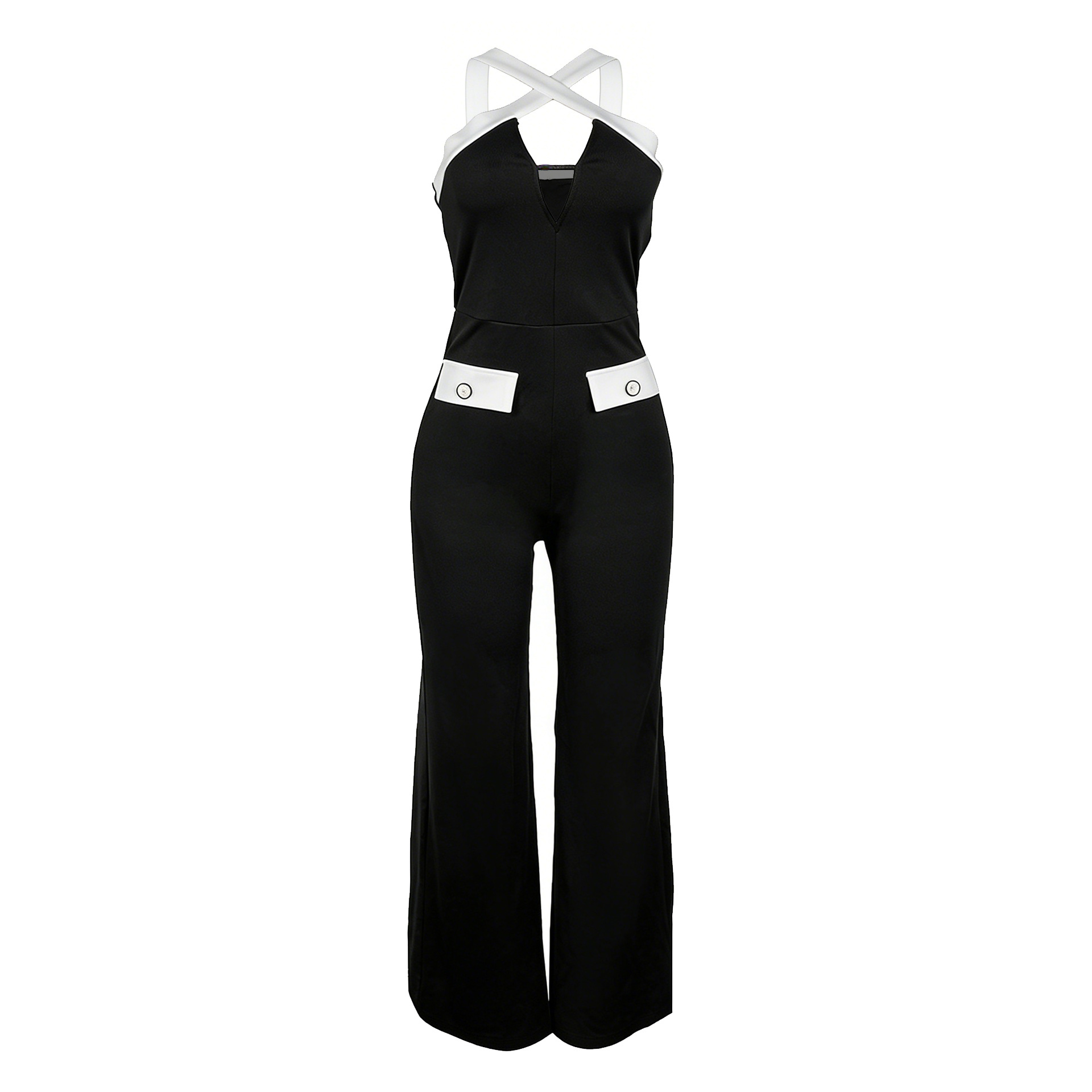 Elegant Women's Colour Block Jumpsuit Slim Fit Wide Leg Strappy_voghion.com