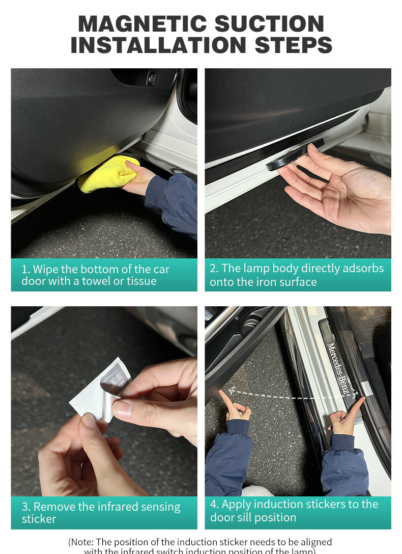Car Warning Door Lighting Led Anti-Collision Light Door Opening Flash Light Sensor Light Ambient Welcome Light No Wiring Required