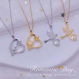 欧美铜镀真金飞鸟鸽子微镶锆石轻奢时尚个性钛钢项链女