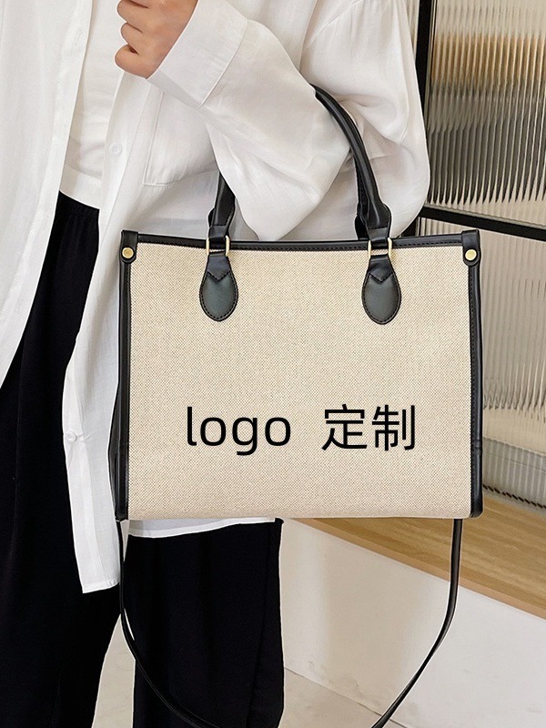 Bolsa de lona de alta gama personalizada de gran capacidad con logotipo impreso bolso de mano DIY personalizado bolso de hombro de cuero
