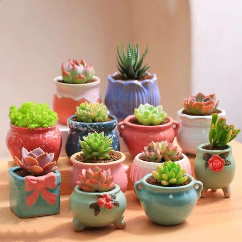 Ceramic succulent plant pot, desktop creative rustic ceramic with flowing glaze, handmade small pot with perforated bottom for breathability Ceramic succulent plant pot, desktop creative rustic ceramic with flowing glaze, handmade small pot with perforated bottom for breathability
