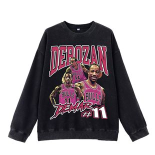 400g 100% cotton washed retro loose off-shoulder cotton round neck sweater black color light version blank version