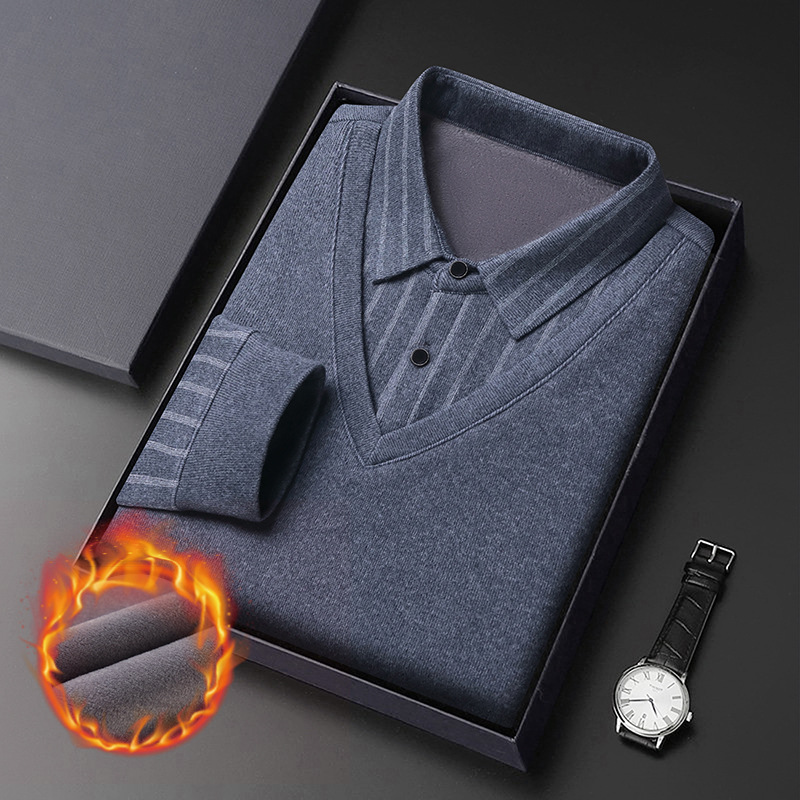 Fleece-forrado solapa casual de los hombres Top nuevo negocio versátil de los hombres de manga larga engrosada caliente camiseta de polo de los hombres