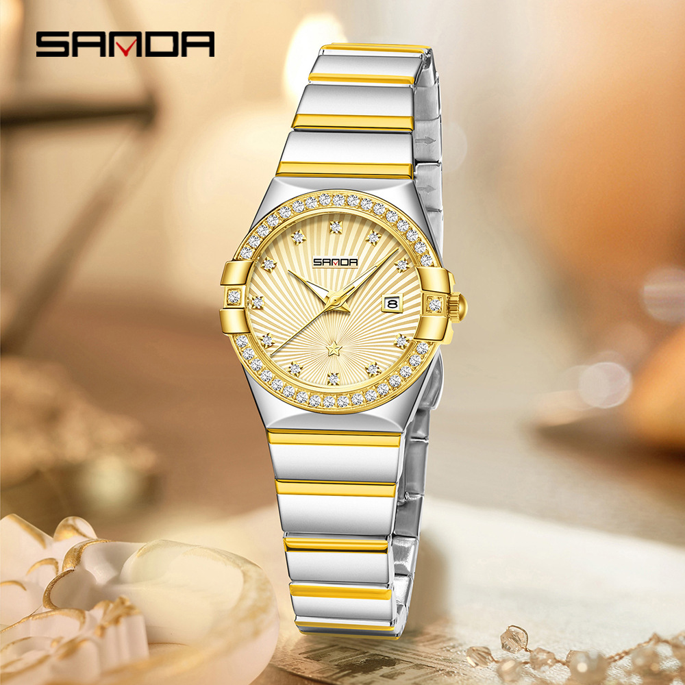 Sanda's New Classic Women's Watch Simple Diamond-Set British Watch Niche Luminous Watch with Calendar Factory Direct Sale