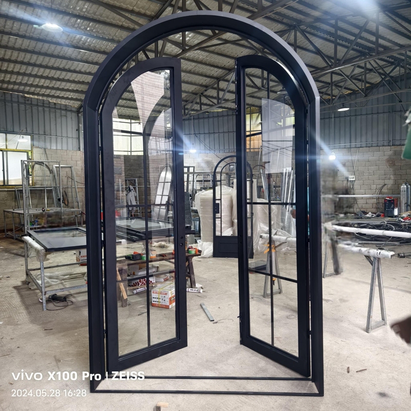 French-Style Wrought Iron Arch Retro Narrow Arc Glass Double-Door Partition Large Store Shop Paint Double-Door Direct Sale