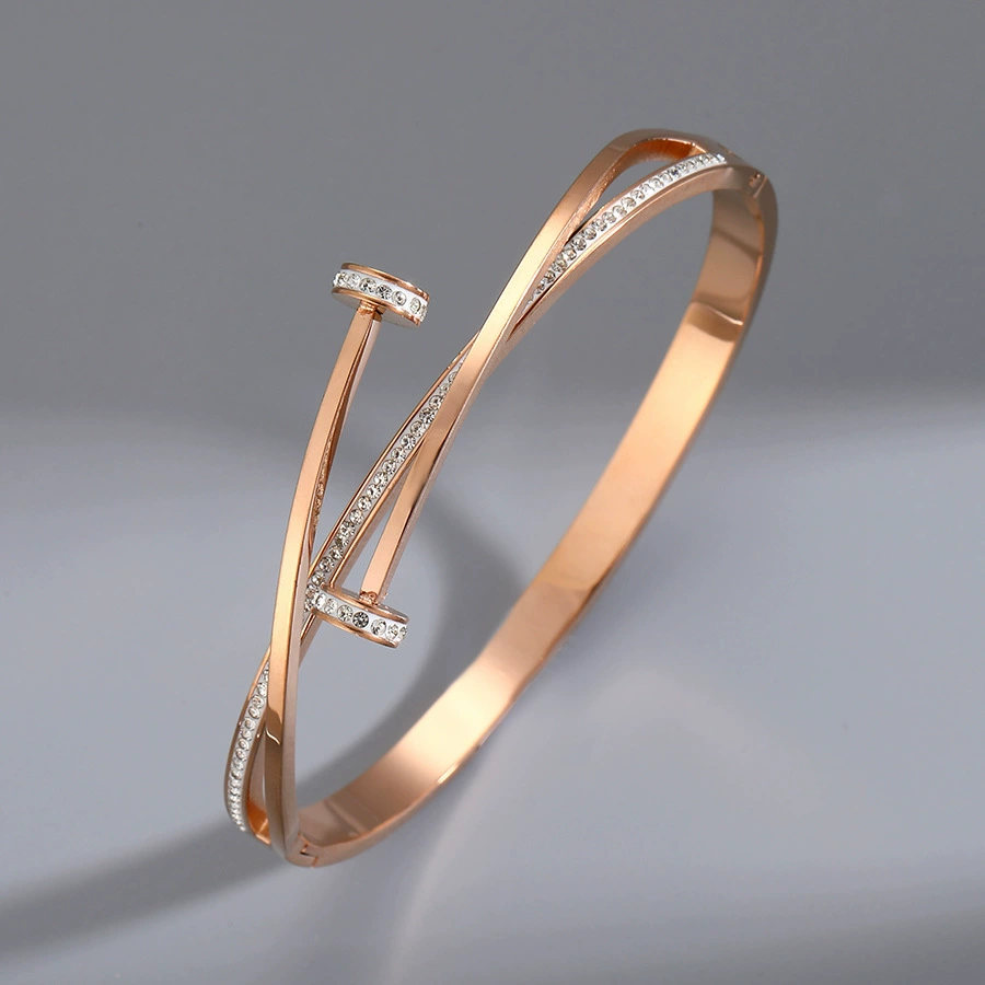 Golden women's bracelet stainless steel, zirconium, jewelry, accessory, pink gold, high-end, light luxury style