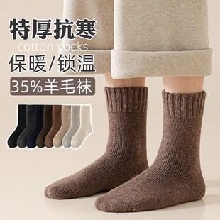 Super thick autumn and winter warm wool socks men's solid color cashmere mid-tube socks terry socks lasting lock warm sleep socks