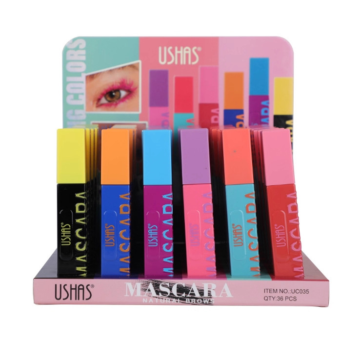 (caja de exhibición) USHAS Europa y América en stock transfronterizo denso y delgado natural seis colores no mancha máscara UC035