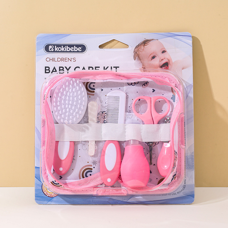 Juego de cuidado del bebé, cortaúñas, aspirador nasal, bolsa de tela con tarjeta, juego de seis piezas, combinación de cepillo de descalcificación para recién nacidos
