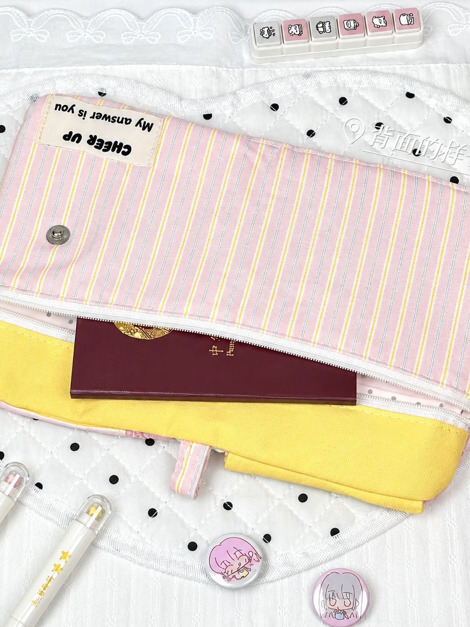 Korean-style striped fabric passport wallet multifunctional