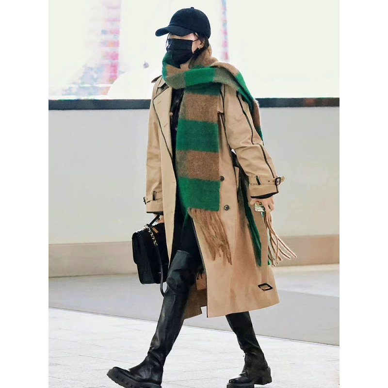 2024 New Yang Mi Same Style Mohair Plaid Scarf Women's Autumn and Winter Thickened Warm Korean Style Tassel Scarf Trendy