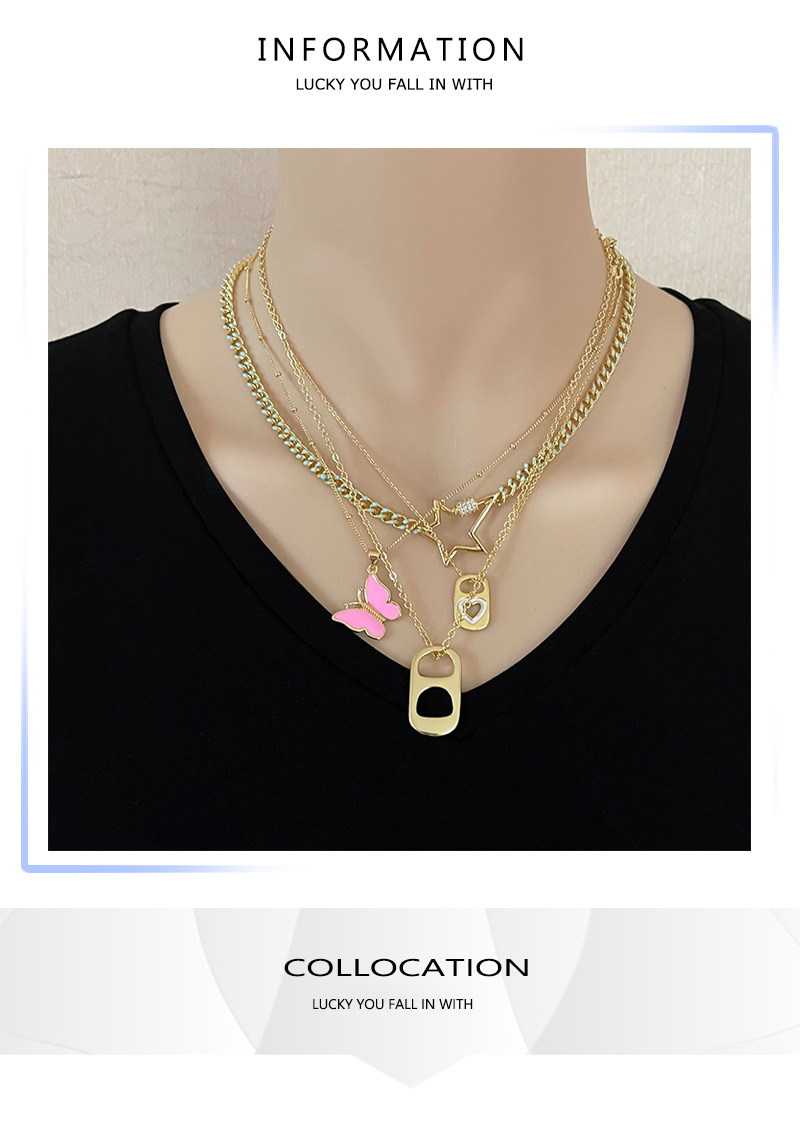 new combination copper necklace fashion imitation pull ring butterfly clavicle chain