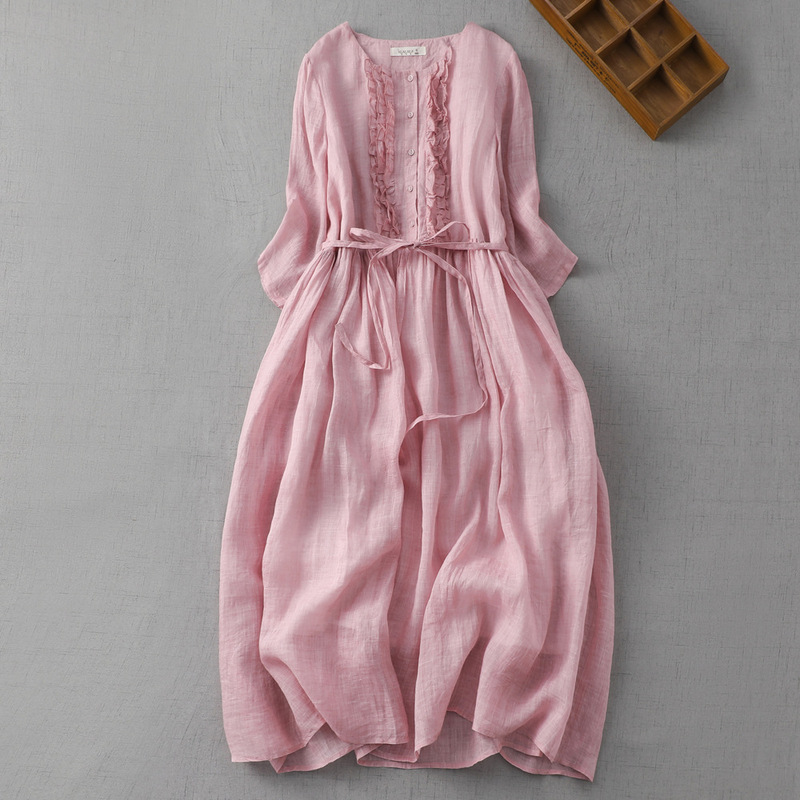 2023 Summer Artistic Retro Round Neck Double-layer Fairy Style Lace-up Waist Mid-length Travel and Holiday dress Women's Thin 2023 Summer Artistic Retro Round Neck Double-layer Fairy Style Lace-up Waist Mid-length Travel and Holiday dress Women's Thin